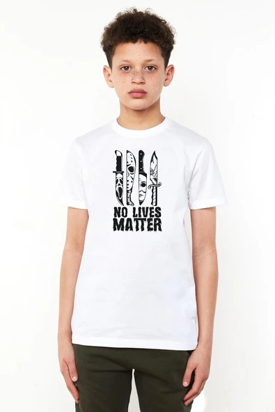 Horror Knifes No Live Matter Beyaz Çocuk Bisikletyaka Tshirt ürün görseli 1