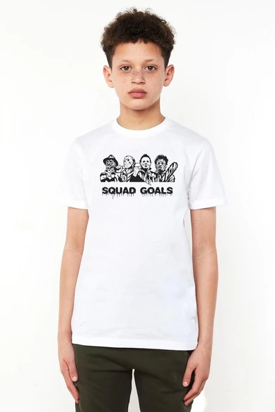 Horror Movie Squad Goals Beyaz Çocuk Bisikletyaka Tshirt ürün görseli 1