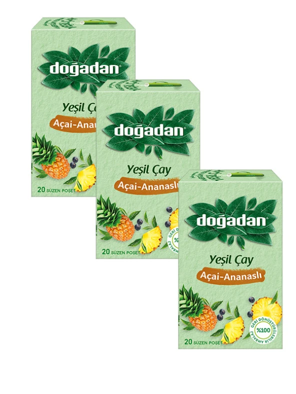 YEŞİL ÇAY AÇAİ-ANANASLI 20 SÜZEN POŞET, 3 PAKET ürün görseli 1