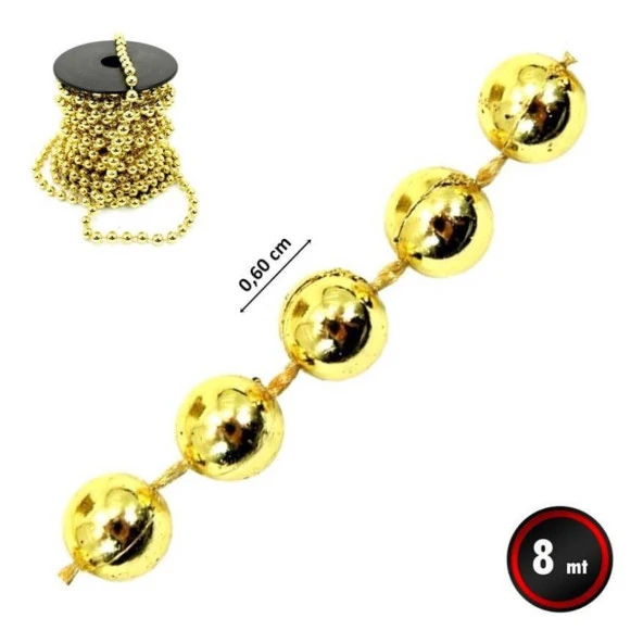 Yılbaşı Yeniyıl Ağacı Süsü Zincir Boncuk 800cm GOLD Christmas Tree Chain ürün görseli 1