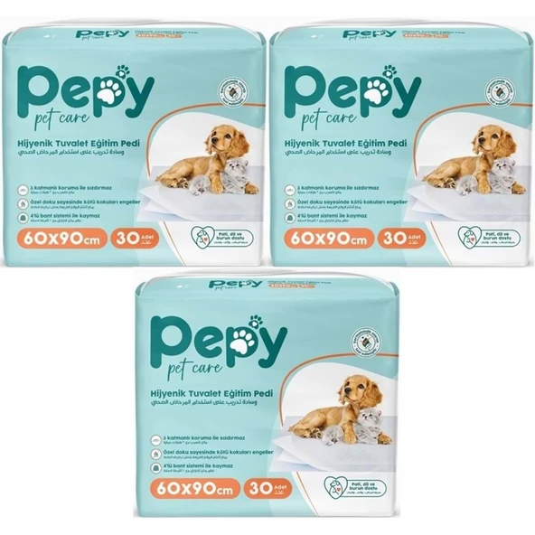 Pepy Evcil Hayvan Tuvalet Eğitim Pedi 60*90CM 90 Adet (3PK*30) ürün görseli 1