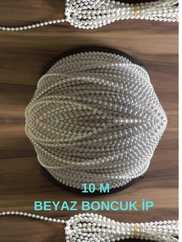 10metre Cam Balkon Plastik Boncuklu Ip Zincirleri Boncuk Çapı 4.5mm (BEYAZ) ürün görseli 1