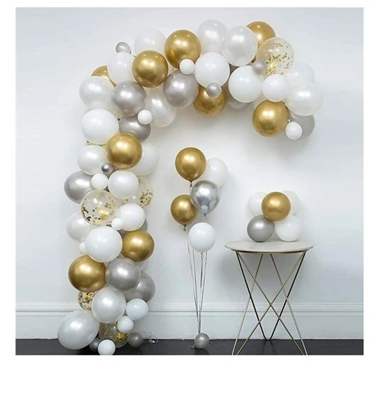 Gemar 30 Adet Balon Metalik Renkler Beyaz - Gold - Gümüş ürün görseli 1