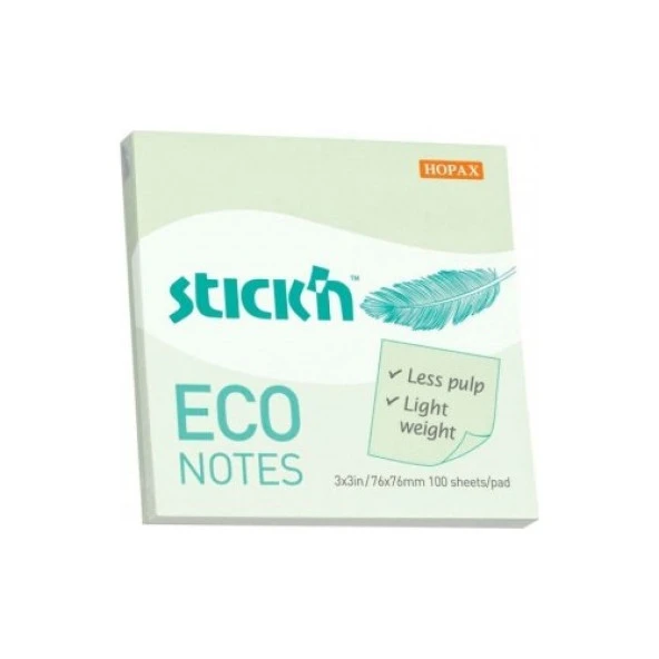 Stickn Eco Notes 76 mm X76 mm Yapışkanlı Not Kağıdı 100 syf. Pastel Yeşil ürün görseli 1