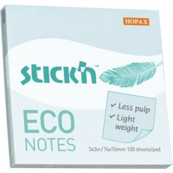 Stickn Eco Notes 76 mm X76 mm Yapışkanlı Not Kağıdı 100 syf. Pastel Mavi ürün görseli 1