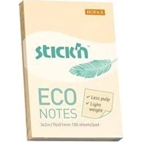 Stickn Eco Notes 76 mm X 51 mm Yapışkanlı Not Kağıdı 100 syf. Pastel Sarı ürün görseli 1