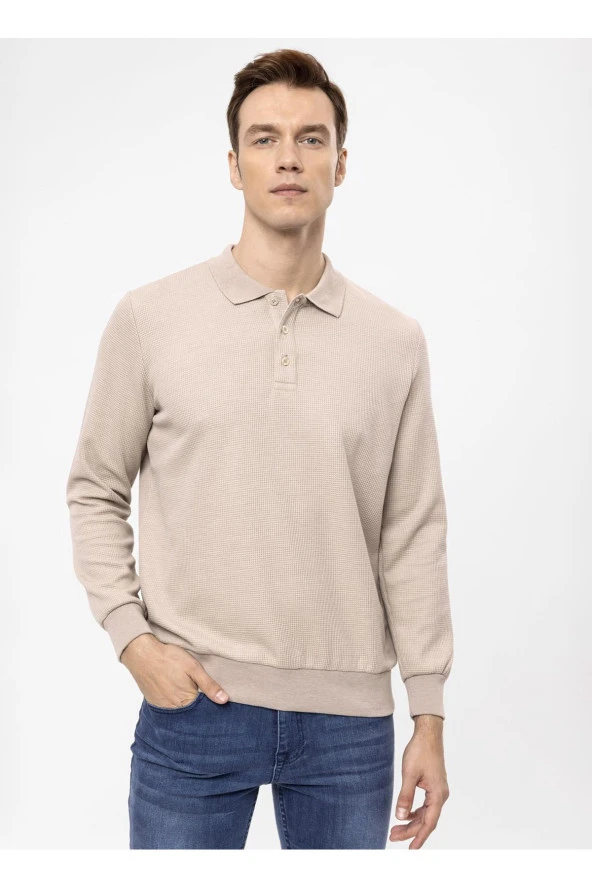 Süvari Polo Yaka Regular Fit Armürlü Bej Erkek Kazak TR2013700314 ürün görseli 1