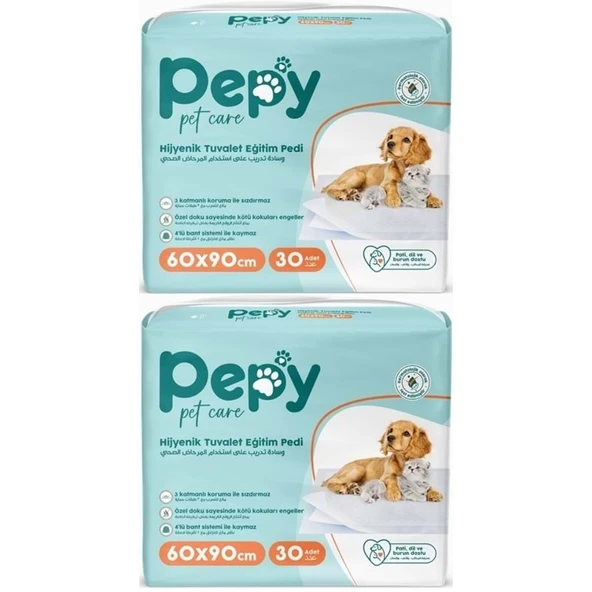 Pepy Evcil Hayvan Tuvalet Eğitim Pedi 60*90CM 60 Adet (2PK*30) ürün görseli 1