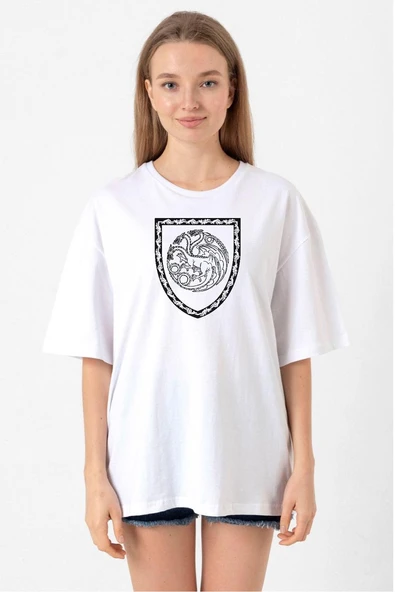 House Of The Dragon Targaryen Amblem Beyaz Kadın Oversize Tshirt ürün görseli 1