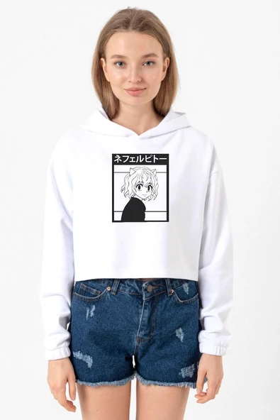 Hunter x Hunter Anime Neferpitou Beyaz Optik Kadın Crop Kapşonlu ürün görseli 1