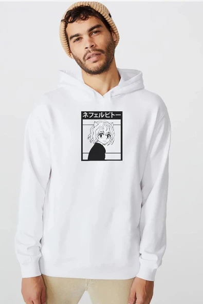 Hunter x Hunter Anime Neferpitou Beyaz Erkek 3ip Kapşonlu  Sweatshirt ürün görseli 1