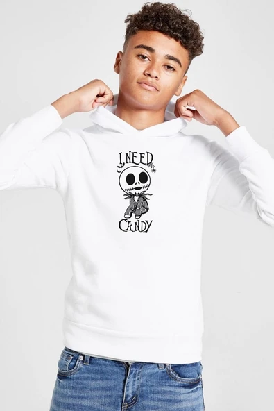 Jack Skellington I Need Candy Beyaz Çocuk 3ip Kapşonlu  Sweatshirt ürün görseli 1