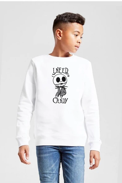 Jack Skellington I Need Candy Beyaz Çocuk 2ip Sweatshirt ürün görseli 1