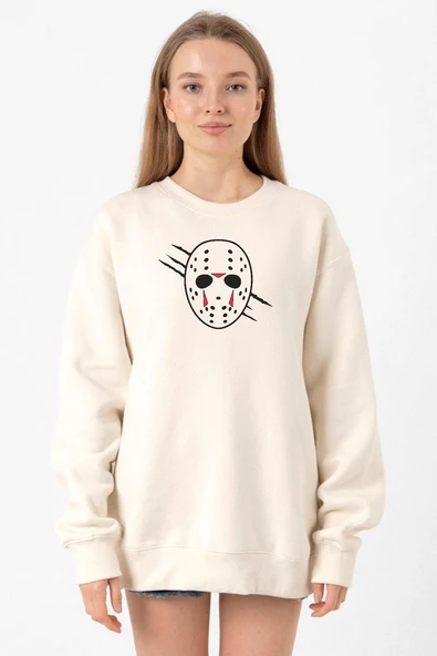 Jason Voorhees Facemask Ekru Kadın 2ip Sweatshirt ürün görseli 1