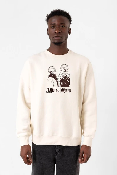 Jujutsu Kaisen Anime Long Ekru Erkek 2ip Sweatshirt ürün görseli 1