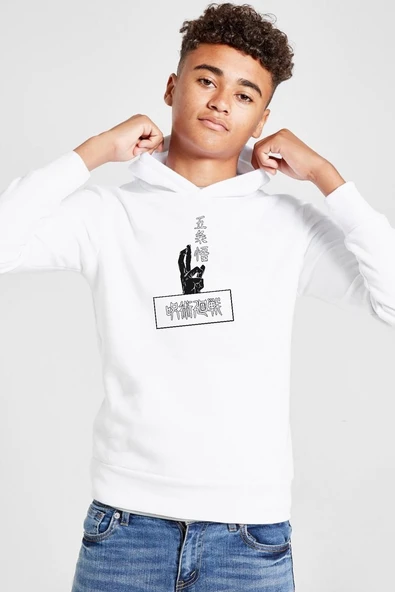 Jujutsu Kaisen Anime Gojo Satoru Beyaz Çocuk 3ip Kapşonlu  Sweatshirt ürün görseli 1