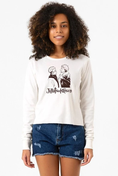 Jujutsu Kaisen Anime Long Ekstra Uzunkol Sweatshirt Ekru ürün görseli 1