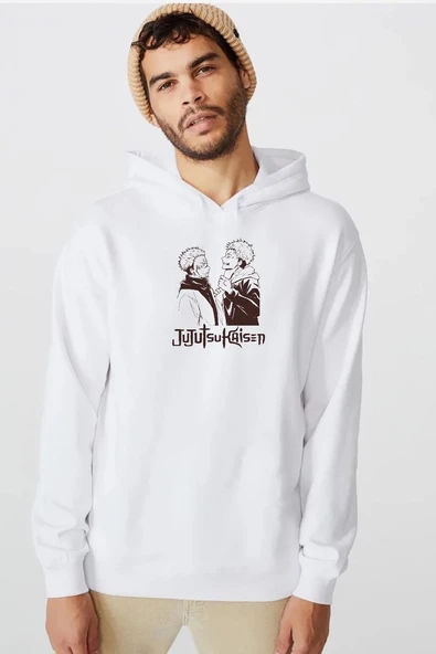 Jujutsu Kaisen Anime Long Beyaz Erkek 3ip Kapşonlu  Sweatshirt ürün görseli 1
