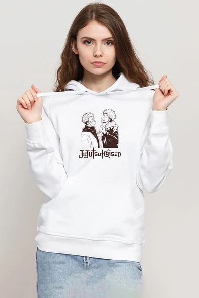 Jujutsu Kaisen Anime Long Beyaz Kadın 3ip Kapşonlu Sweatshirt ürün görseli 1