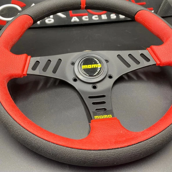 Momo Spor Yarış Direksiyonu 32cm Kırmızı Yüzük ve Detaylı-Yarıklı Model ürün görseli 1