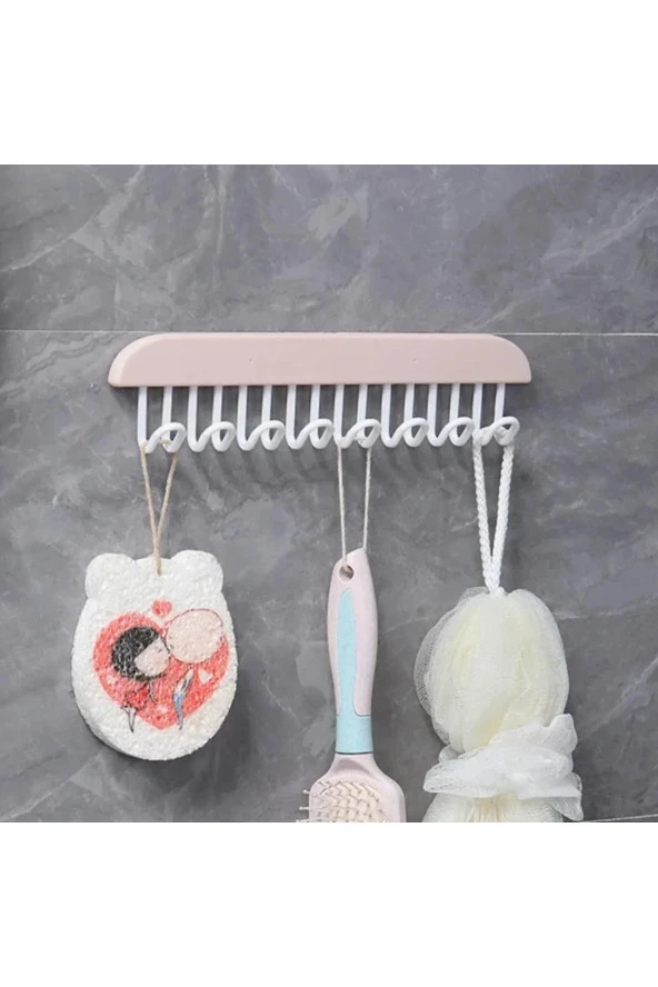 3B Trend 8 Kancalı Mutfak Banyo Dolap İçi Çok Amaçlı Kancalı Yapışkanlı Askı Portatif Askı ürün görseli 1