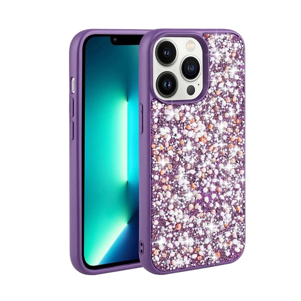 Zore Apple ile uyumlu iPhone 12 Pro Max Kılıf Parlak Taşlı Tasarım Linea Kapak ürün görseli 1