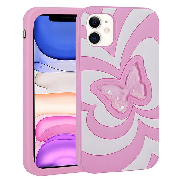 Zore Apple ile uyumlu iPhone 11 Kılıf Sıvılı Simli Kelebekli Tasarım Vodena Kapak ürün görseli 1