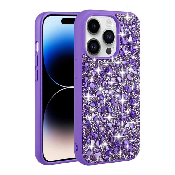 Zore Apple ile uyumlu iPhone 14 Pro Max Kılıf Parlak Taşlı Tasarım Linea Kapak ürün görseli 1