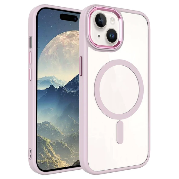 Zore Apple ile uyumlu iPhone 15 Kılıf Wireless Şarj Özellikli Krom M-safe Silikon Kapak ürün görseli 1