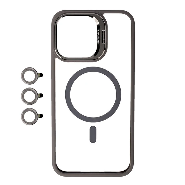 Zore Apple ile uyumlu iPhone 15 Pro Kılıf M-safe Şarj Özellikli Standlı M-safe Klon Lensli Kapak ürün görseli 1