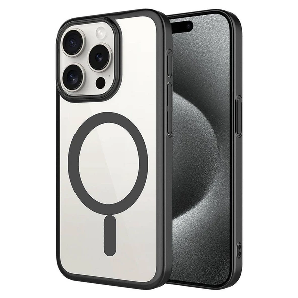 Zore Apple ile uyumlu iPhone 15 Pro Max Kılıf Wireless Şarj Özellikli Sert PC Mat Riksos M-safe Kapak ürün görseli 1