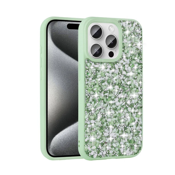 Zore Apple ile uyumlu iPhone 15 Pro Max Kılıf Parlak Taşlı Tasarım Linea Diamond Kapak ürün görseli 1