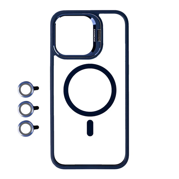 Zore Apple ile uyumlu iPhone 15 Pro Max Kılıf M-safe Şarj Özellikli Standlı M-safe Klon Lensli Kapak ürün görseli 1