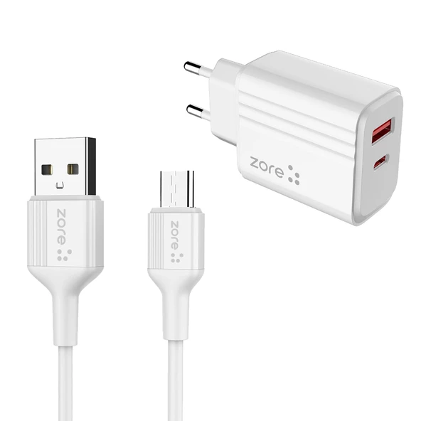 Zore Play Serisi PL06 Type-C 2in1 Seyahat Şarj Aleti 20W ürün görseli 1