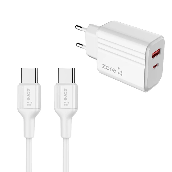 Zore Play Serisi PL07 Type-C to Type-C 2in1 PD Seyahat Şarj Aleti 20W ürün görseli 1