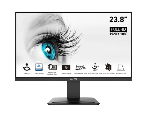 MSI 23.8 PRO MP2412 1920x1080 FHD FLAT VA 100HZ 1MS ANTI-GLARE MONITOR ürün görseli 1