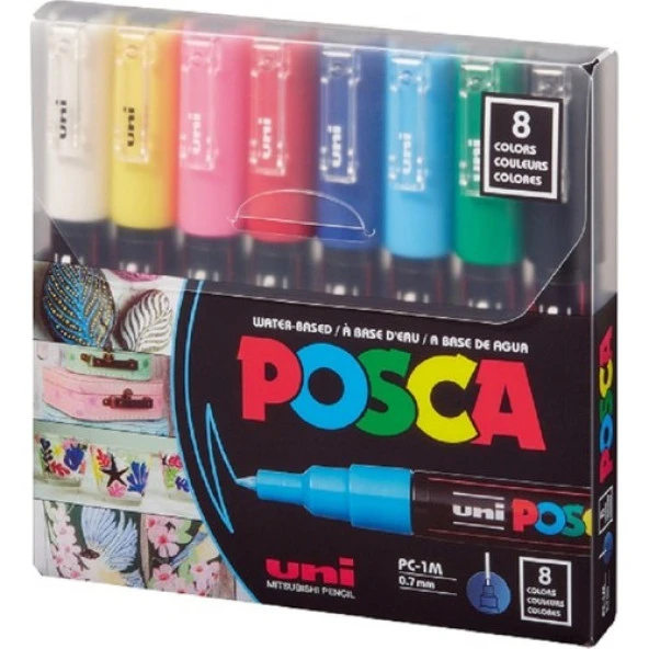 Uni Posca 0.7 Su Bazlı Poster Markörü Anarenk 8li ürün görseli 1