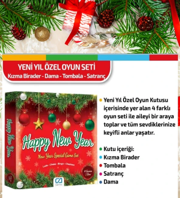 Yılbaşı Akşamı Özel Oyun Seti: Tombala, Kızma Birader, Dama ve Satranç... 4lü Özel SET ürün görseli 1