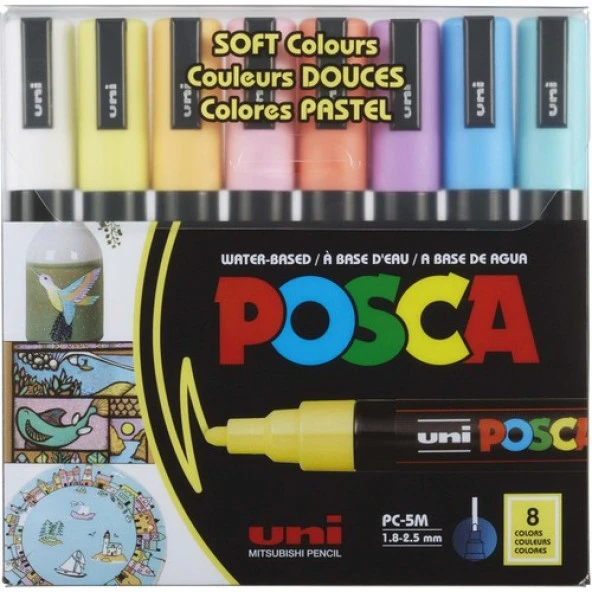Uni Posca 5m Boyama Markörü Soft Renkler 8li Set ürün görseli 1