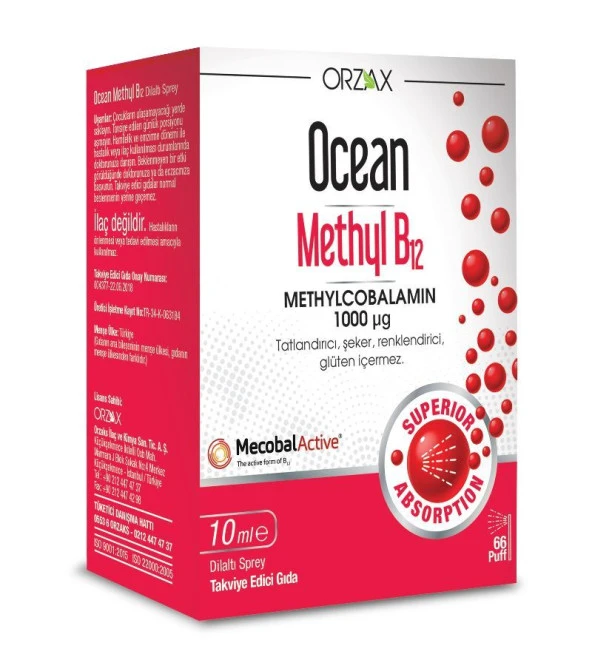 Orzax Ocean Methyl B12 1000mcg Dilaltı Sprey 10ml ürün görseli 1