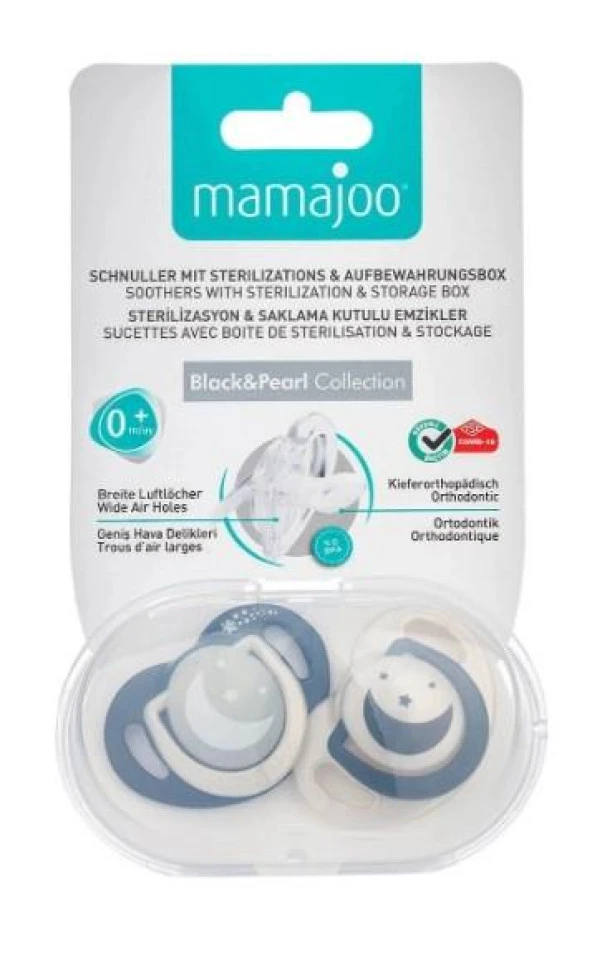Mamajoo Yalancı Emzik 0 Ay+ Black&Pearl Ortodontik Gece - Gündüz | 2 Adet ürün görseli 1