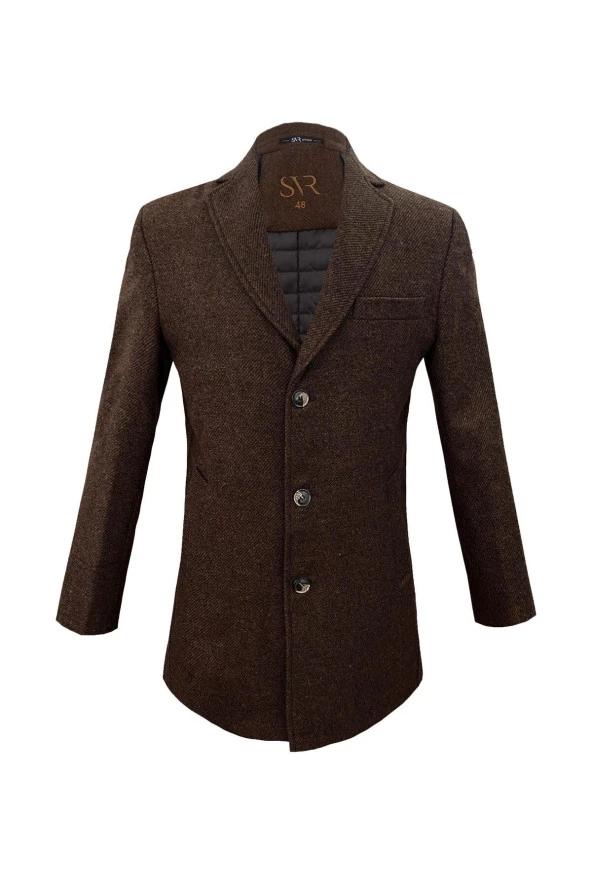 Süvari Slim Fit Mono Yaka Kahverengi Yünlü Erkek Kaban ürün görseli 1
