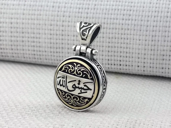 Hasbiyallah Yazılı Ortası Dönen 925 Ayar Gümüş Kolye Ucu ürün görseli 1