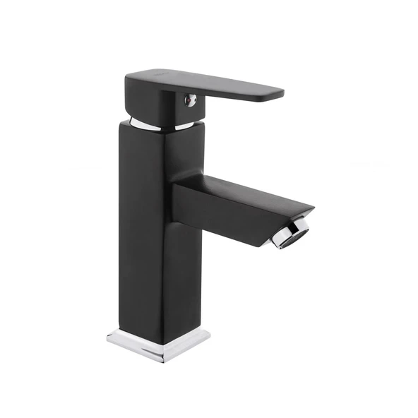 Tema Kare Slim Tek Gövde Sabit Lavabo Bataryası Mat Siyah ürün görseli 1