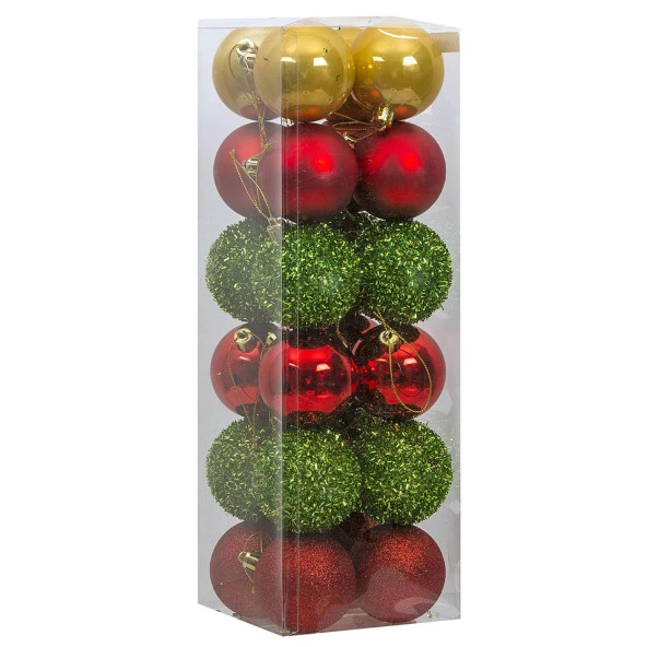 Asılabilir Yılbaşı Yeniyıl Ağacı Süsü 6cm Top KARIŞIK-2 24 lü Christmas Tree Ornaments Yeni Yıl Süsleri ürün görseli 1