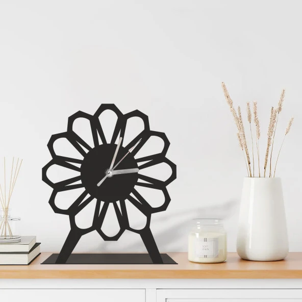 Erva Dekoratif Lazer Kesim Metal Masa Saati 18x18 Cm ürün görseli 1