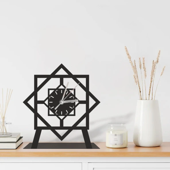 Erva Dekoratif Lazer Kesim Metal Masa Saati 18x18 Cm ürün görseli 1