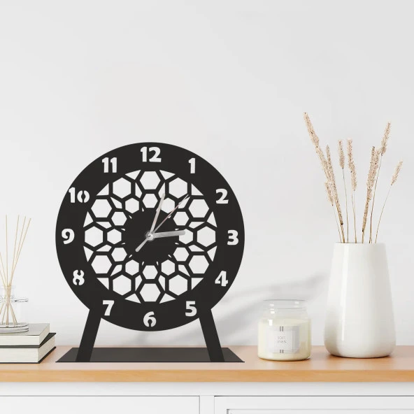 Erva Dekoratif Lazer Kesim Metal Masa Saati 18x18 Cm ürün görseli 1