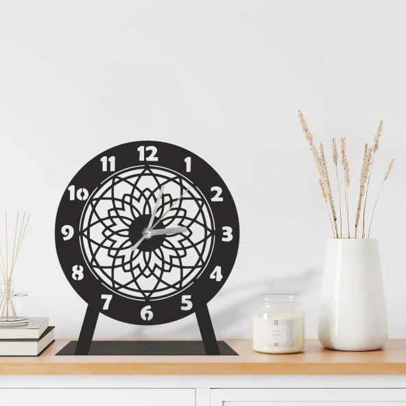 Erva Dekoratif Lazer Kesim Metal Masa Saati 18x18 Cm ürün görseli 1