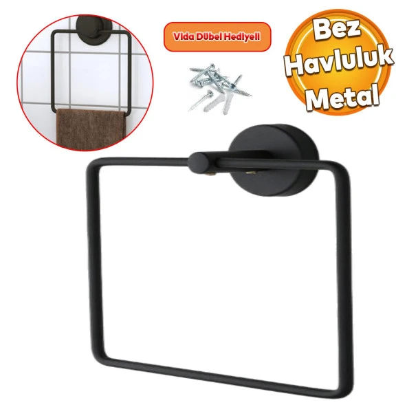 Vidalı Kare Siyah Havluluk Lavabo Banyo Mutfak Aparat Standı Bez Havlu Askısı Paslanmaz Metal ürün görseli 1